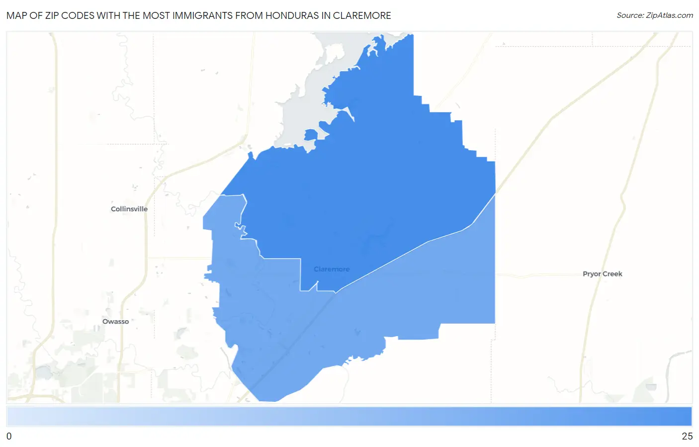 Zip Codes with the Most Immigrants from Honduras in Claremore Map