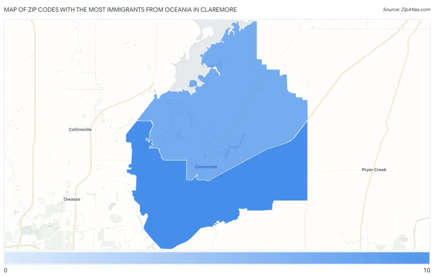 Zip Codes with the Most Immigrants from Oceania in Claremore Map
