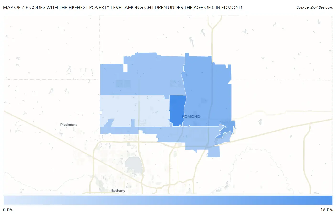 Zip Codes with the Highest Poverty Level Among Children Under the Age of 5 in Edmond Map