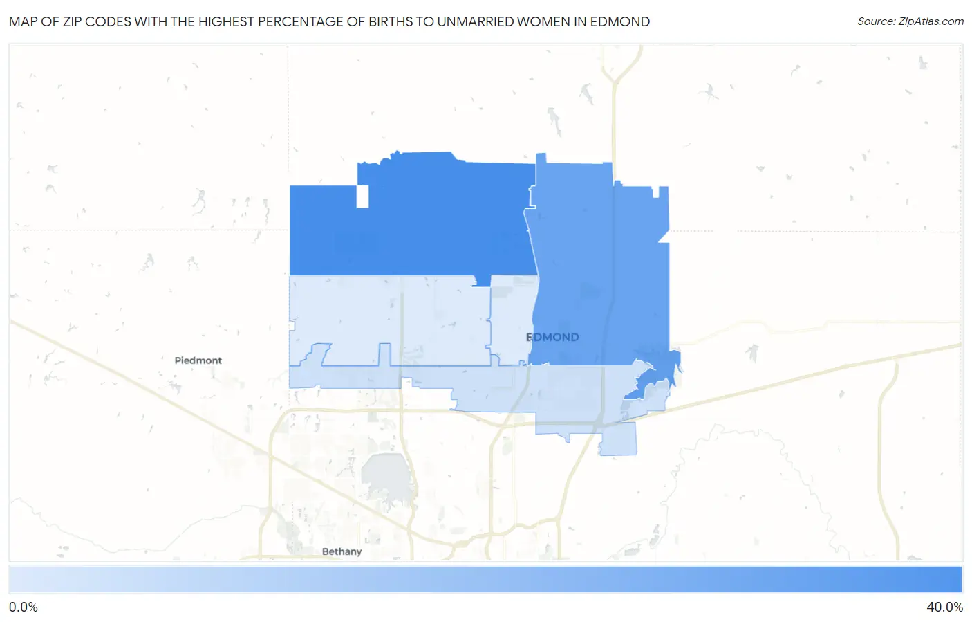Zip Codes with the Highest Percentage of Births to Unmarried Women in Edmond Map