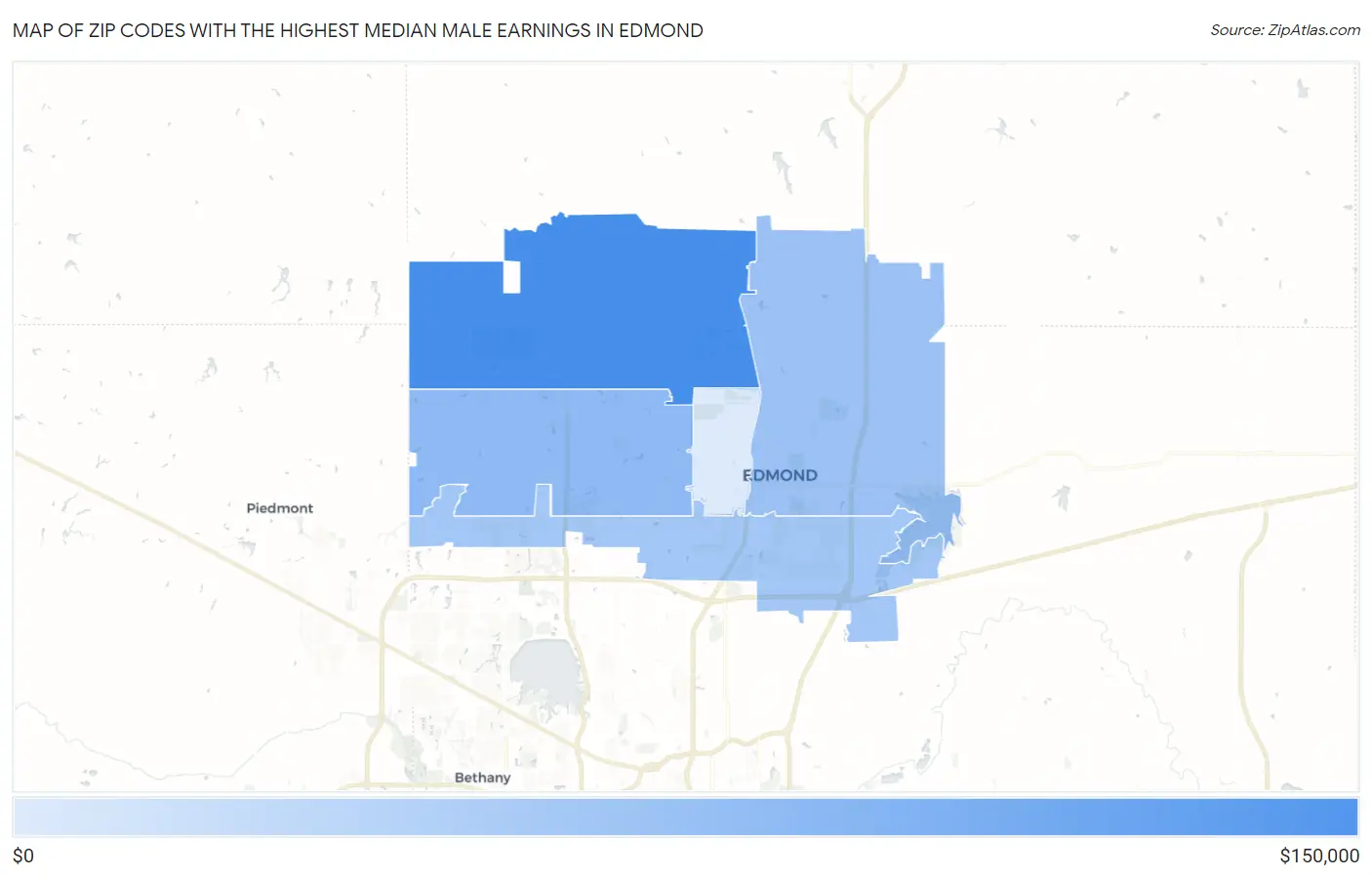 Zip Codes with the Highest Median Male Earnings in Edmond Map