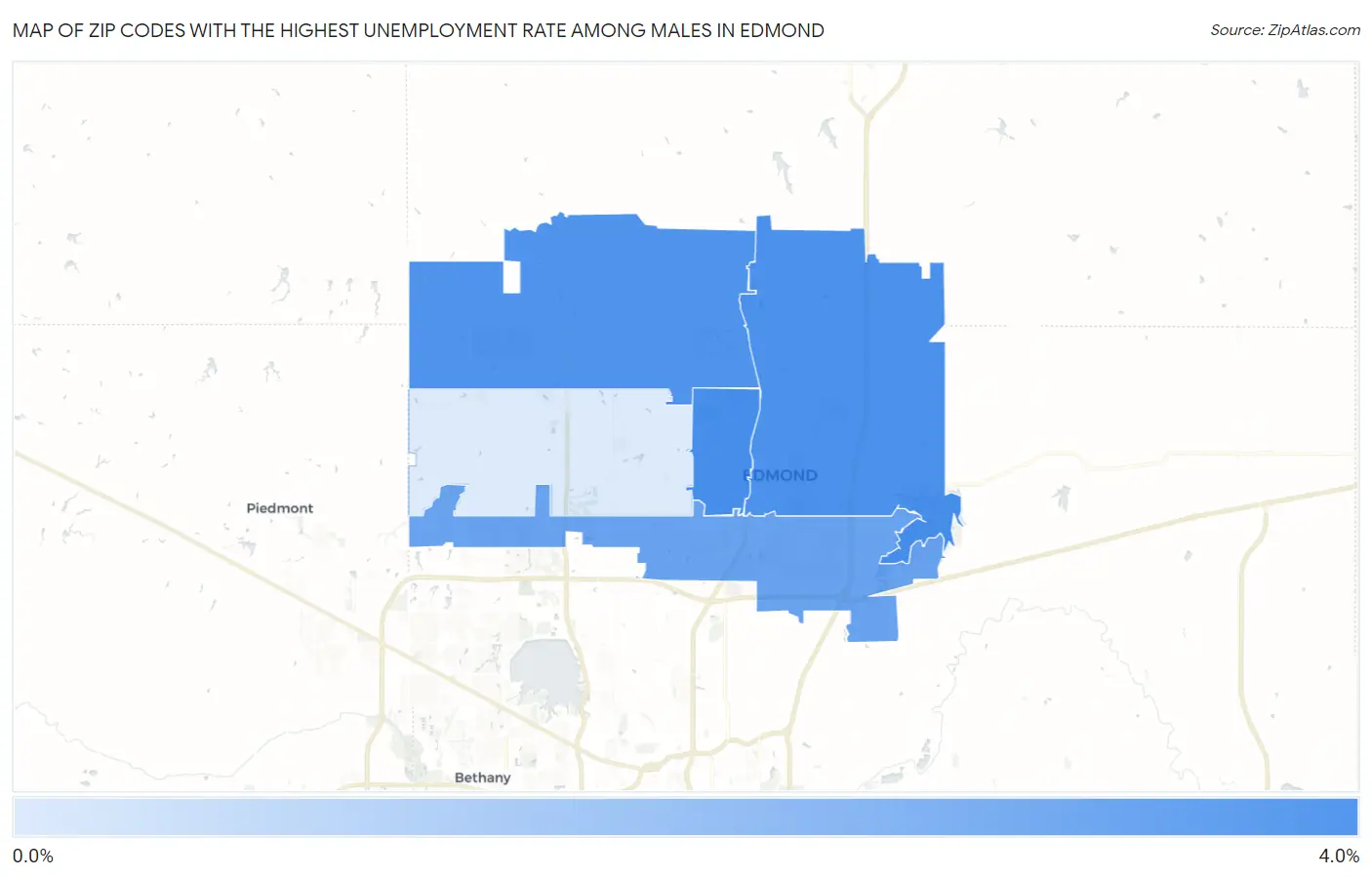 Zip Codes with the Highest Unemployment Rate Among Males in Edmond Map