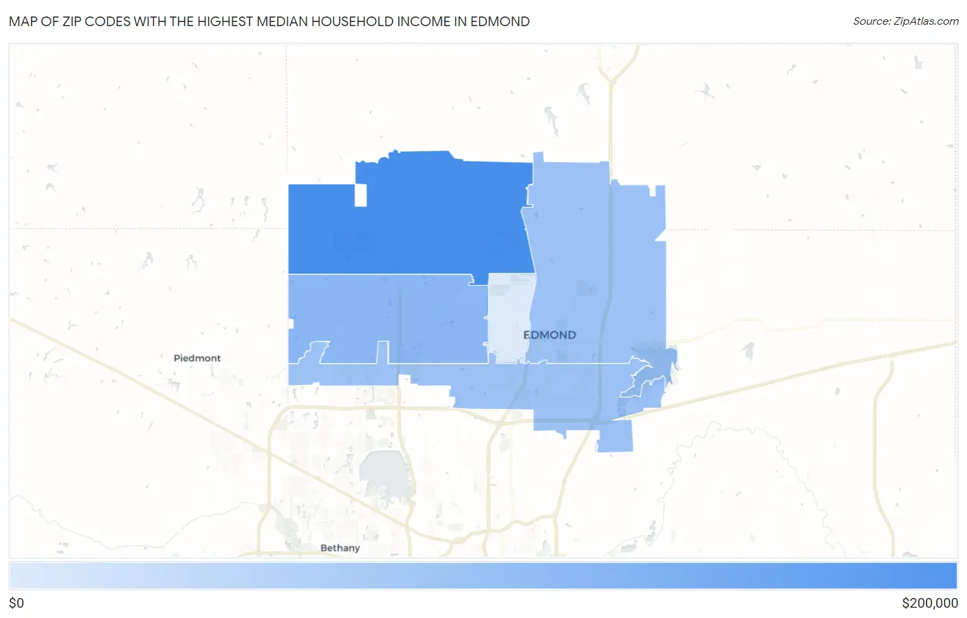 Zip Codes with the Highest Median Household Income in Edmond Map