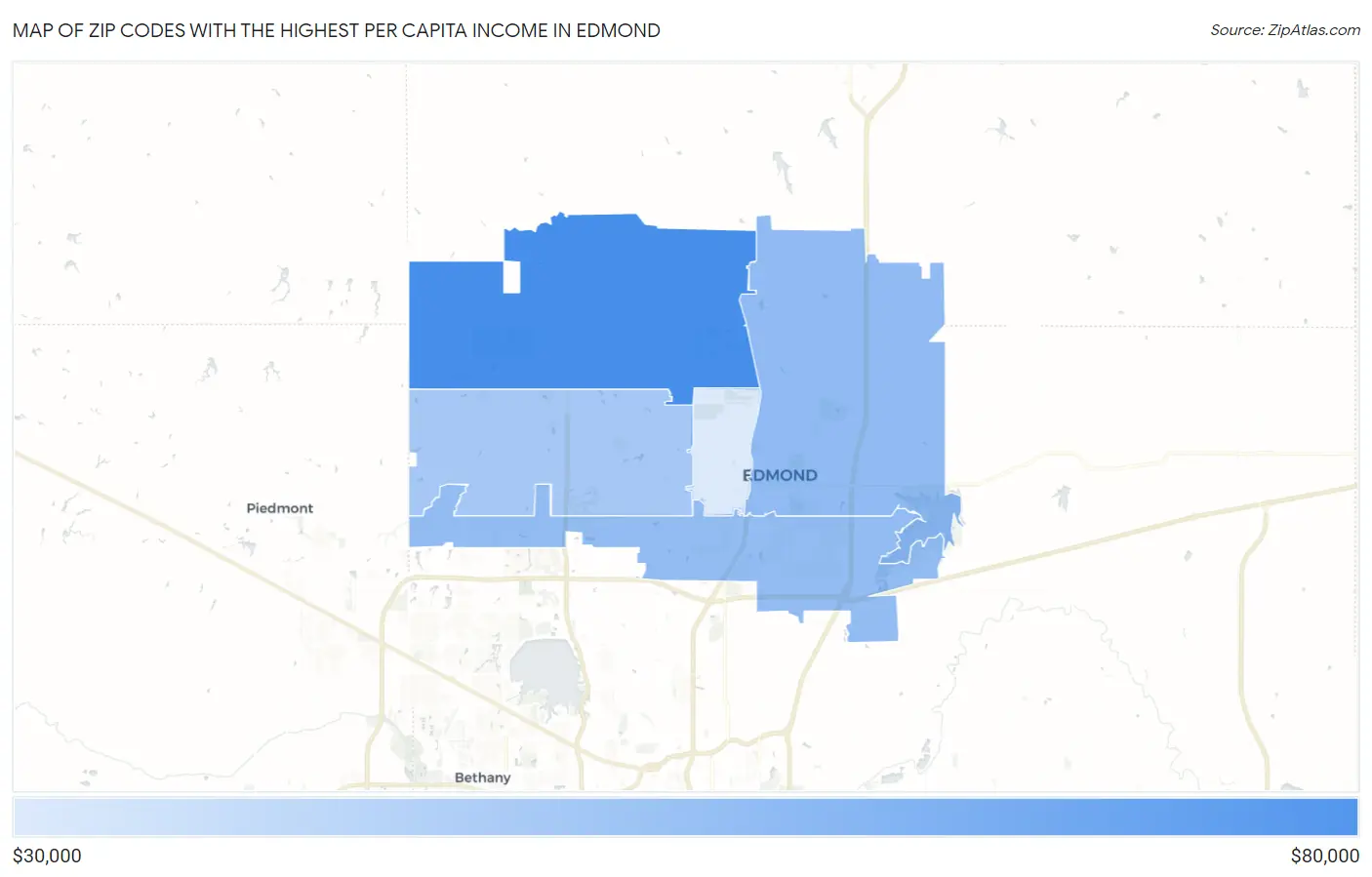 Zip Codes with the Highest Per Capita Income in Edmond Map