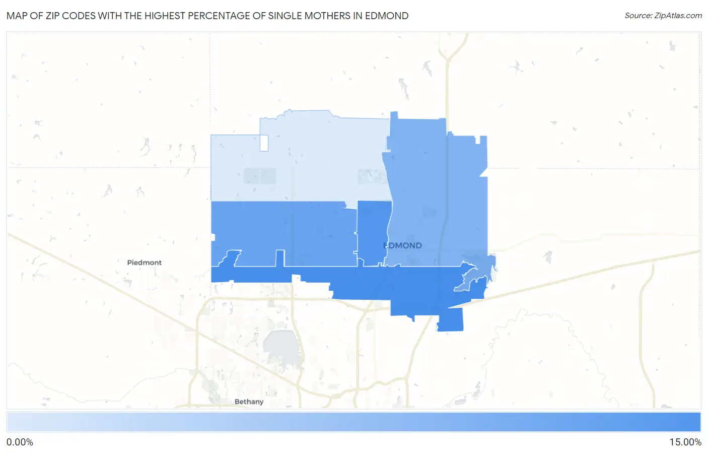 Zip Codes with the Highest Percentage of Single Mothers in Edmond Map