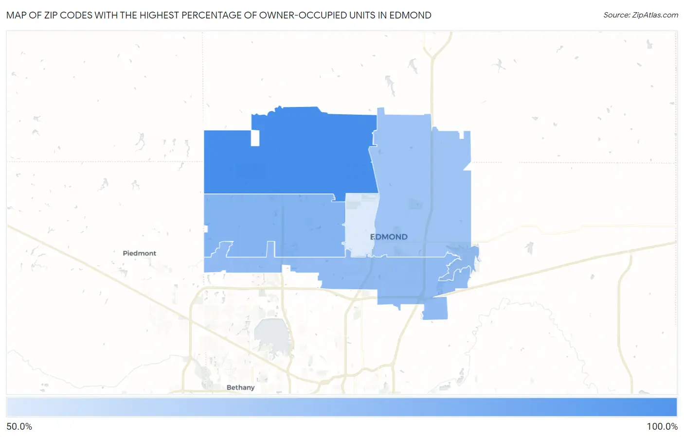 Zip Codes with the Highest Percentage of Owner-Occupied Units in Edmond Map