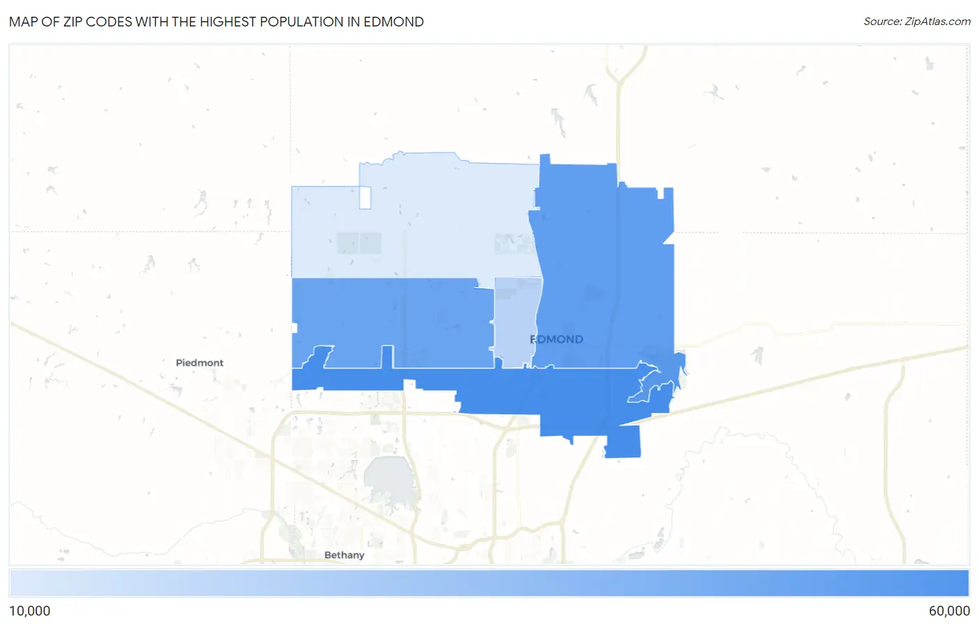 Zip Codes with the Highest Population in Edmond Map