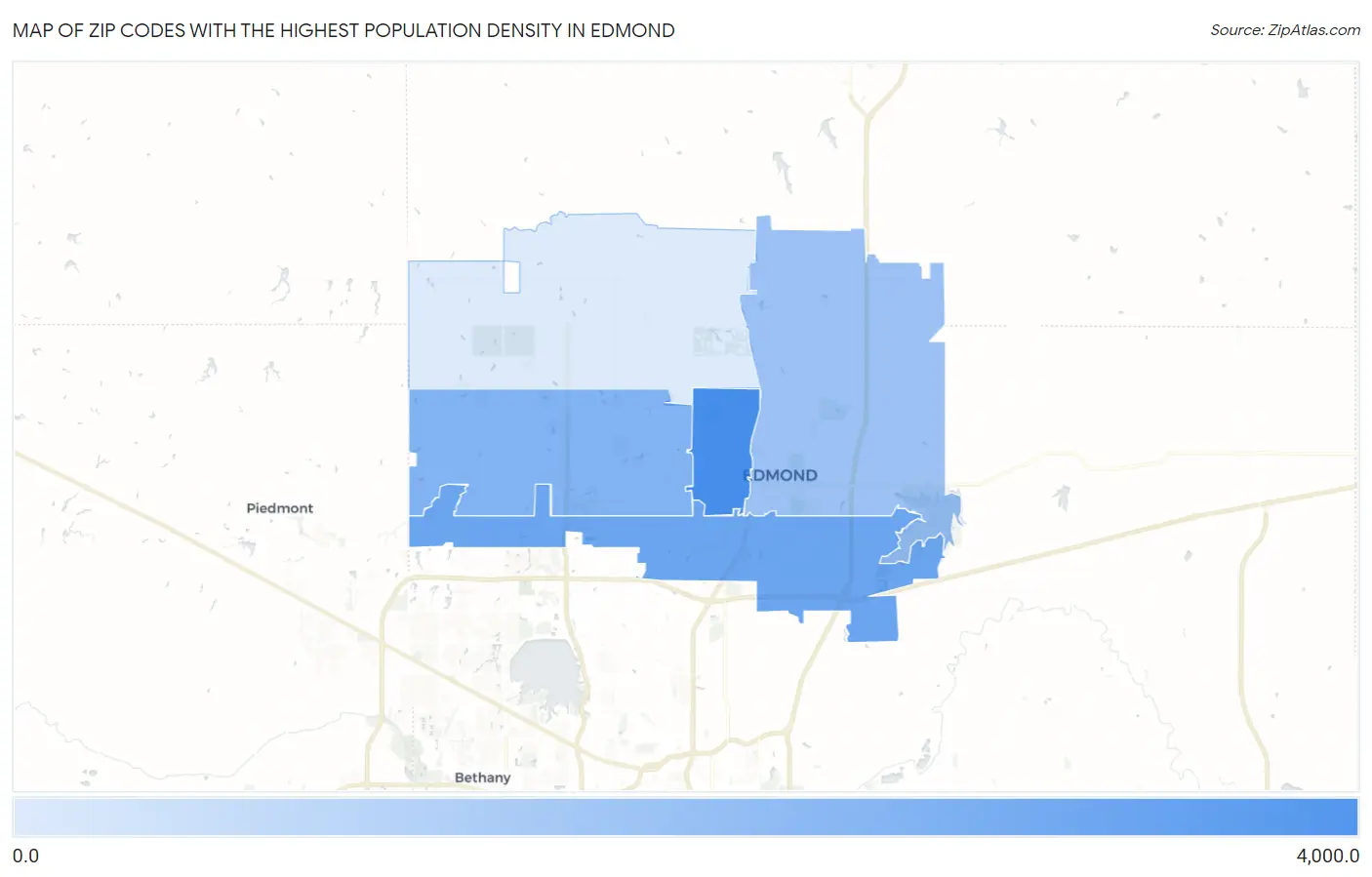Zip Codes with the Highest Population Density in Edmond Map