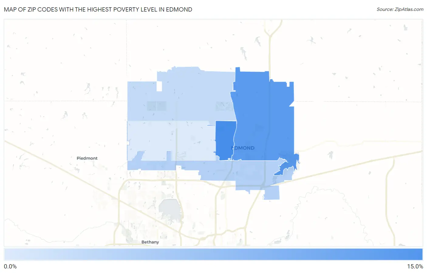 Zip Codes with the Highest Poverty Level in Edmond Map