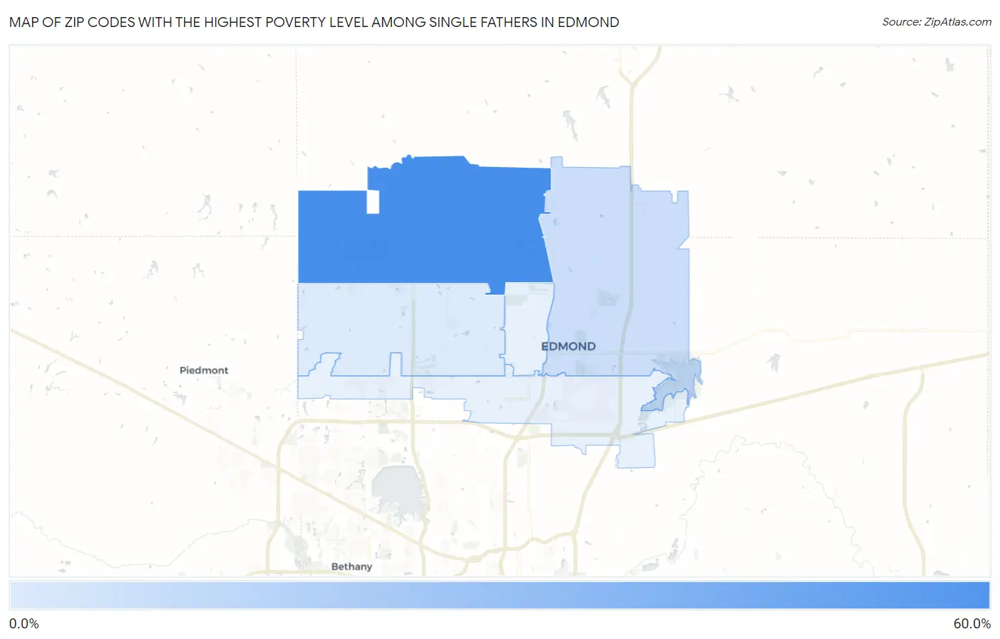 Zip Codes with the Highest Poverty Level Among Single Fathers in Edmond Map