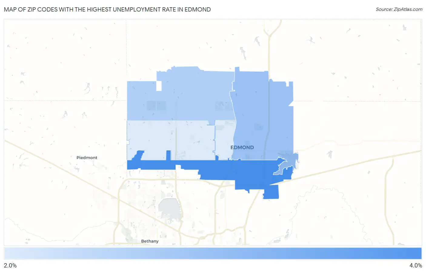 Zip Codes with the Highest Unemployment Rate in Edmond Map