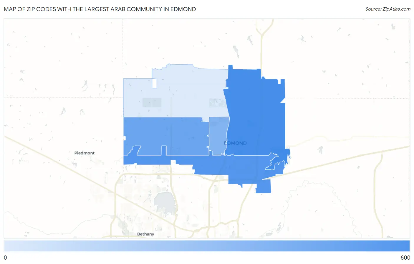 Zip Codes with the Largest Arab Community in Edmond Map