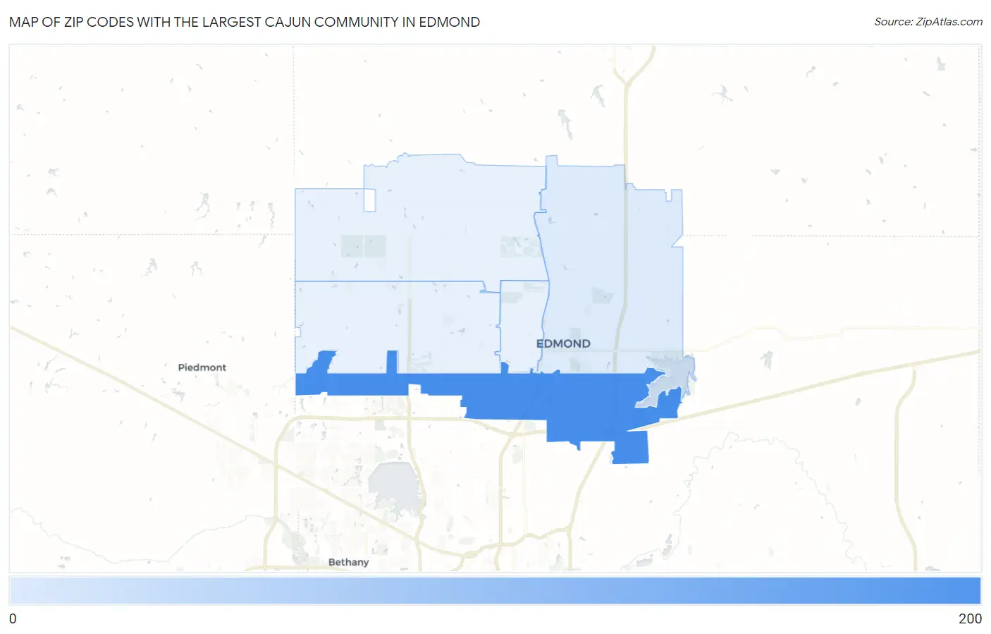 Zip Codes with the Largest Cajun Community in Edmond Map
