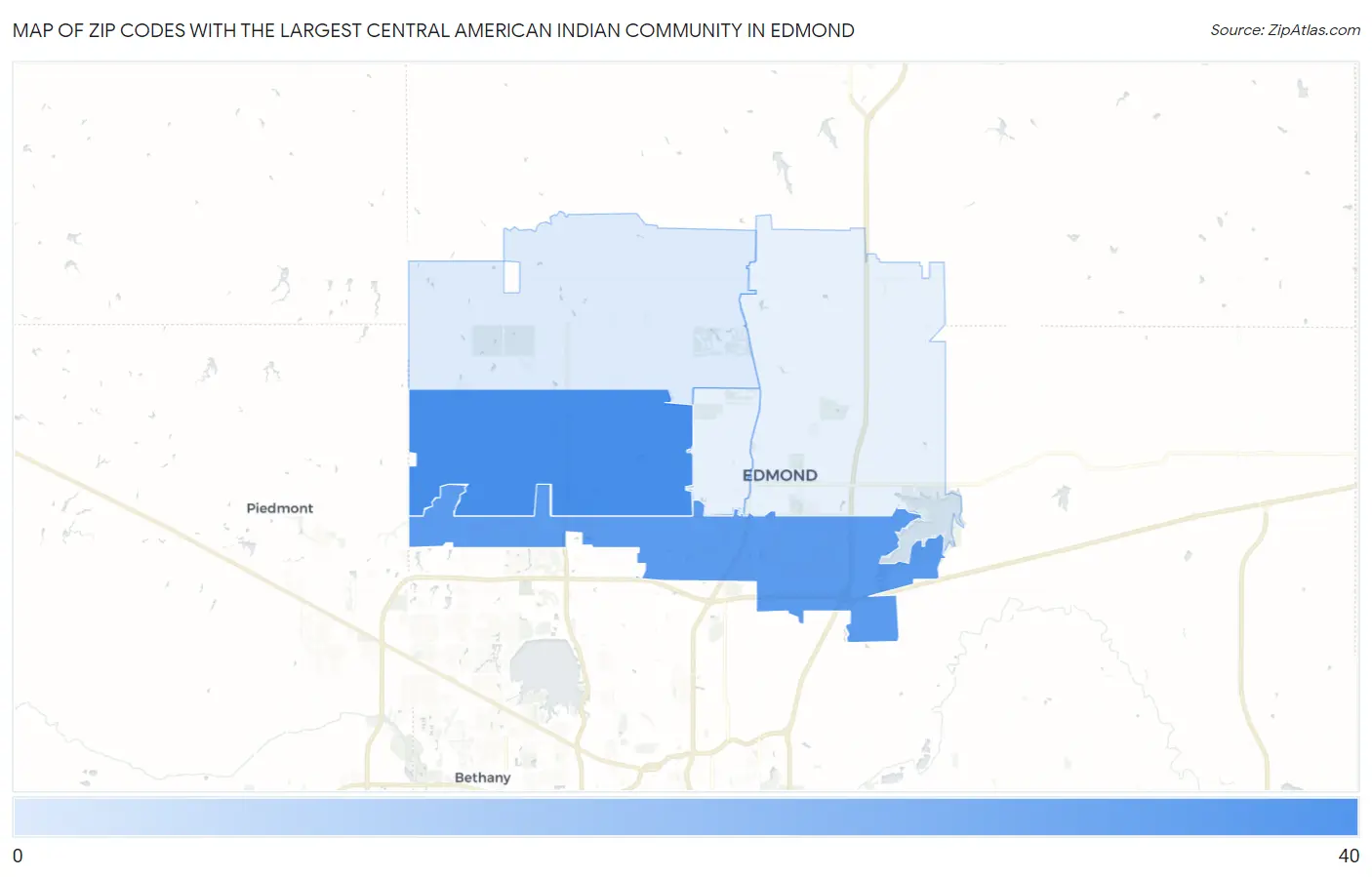 Zip Codes with the Largest Central American Indian Community in Edmond Map