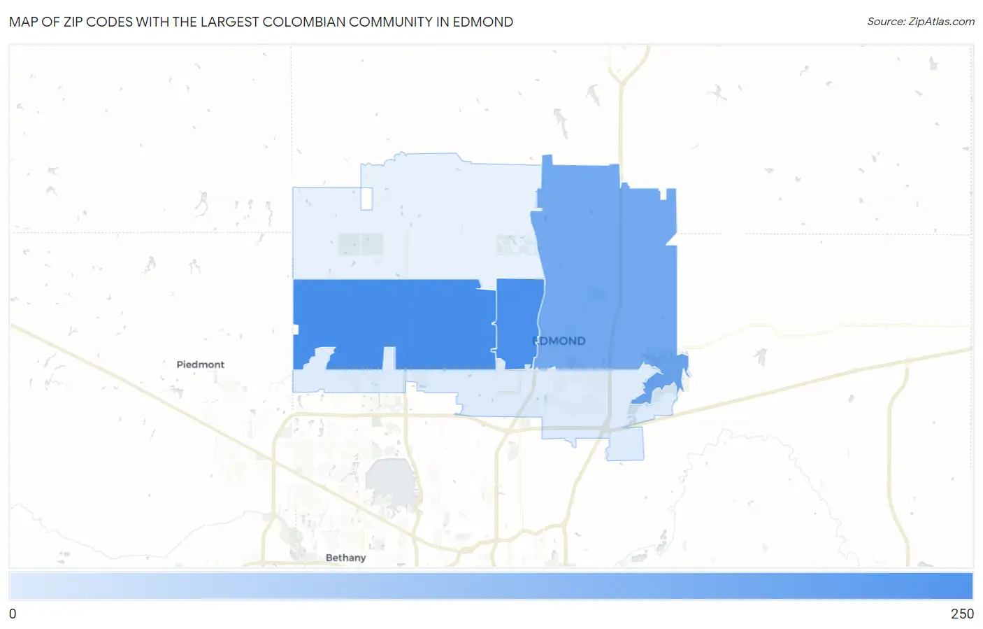 Zip Codes with the Largest Colombian Community in Edmond Map