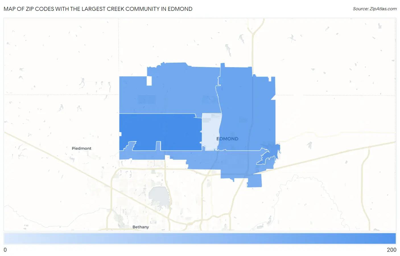 Zip Codes with the Largest Creek Community in Edmond Map