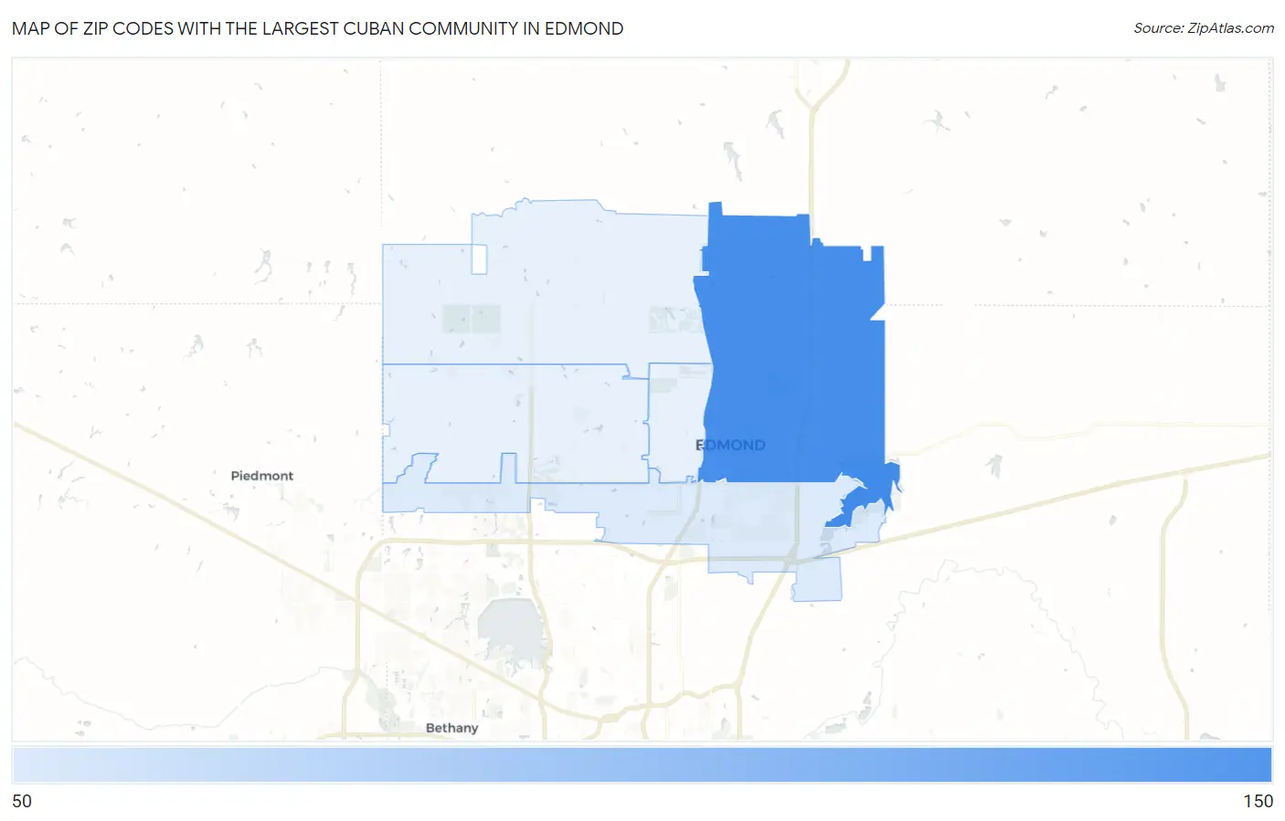 Zip Codes with the Largest Cuban Community in Edmond Map