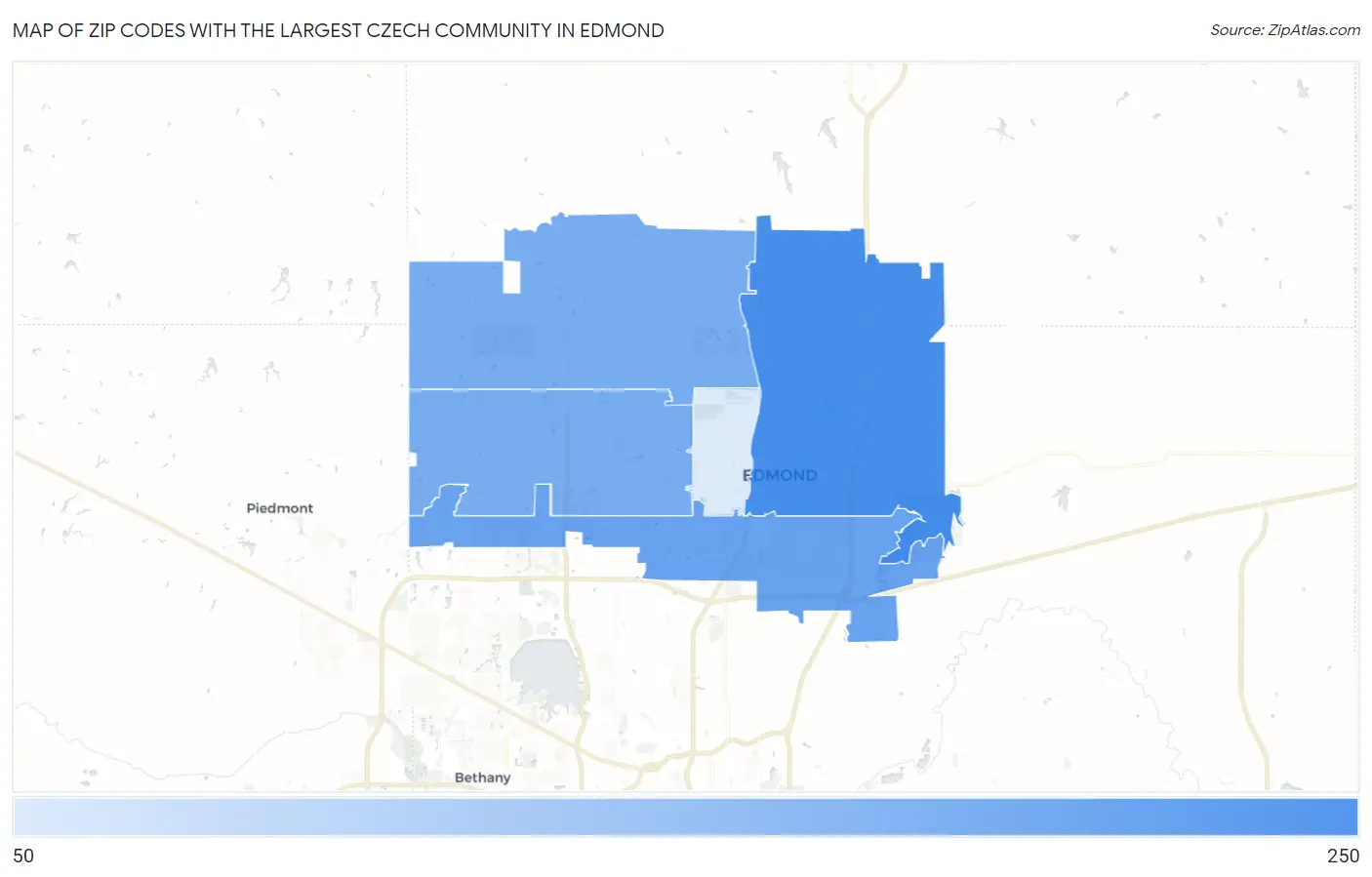 Zip Codes with the Largest Czech Community in Edmond Map