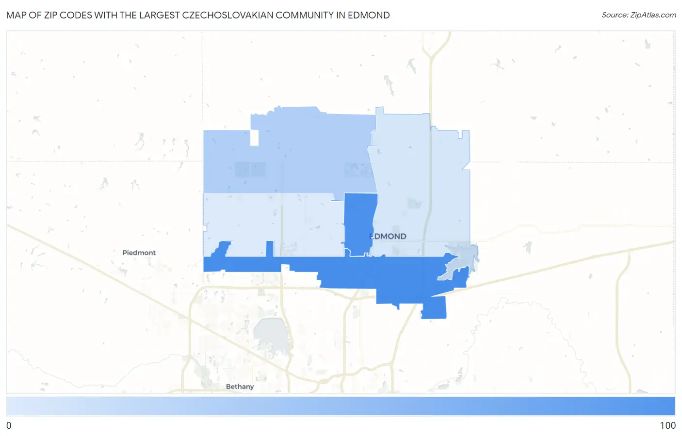 Zip Codes with the Largest Czechoslovakian Community in Edmond Map