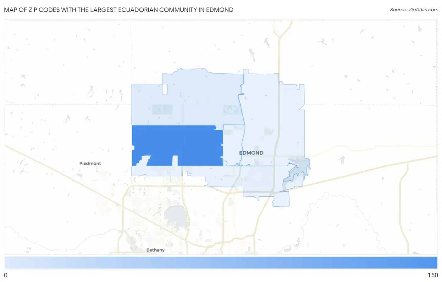 Zip Codes with the Largest Ecuadorian Community in Edmond Map