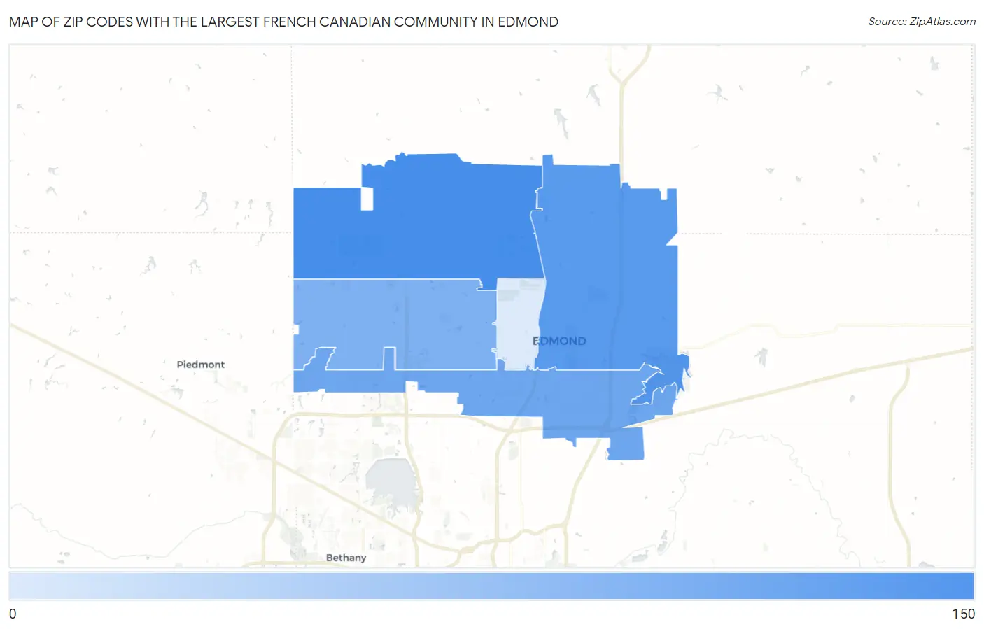 Zip Codes with the Largest French Canadian Community in Edmond Map