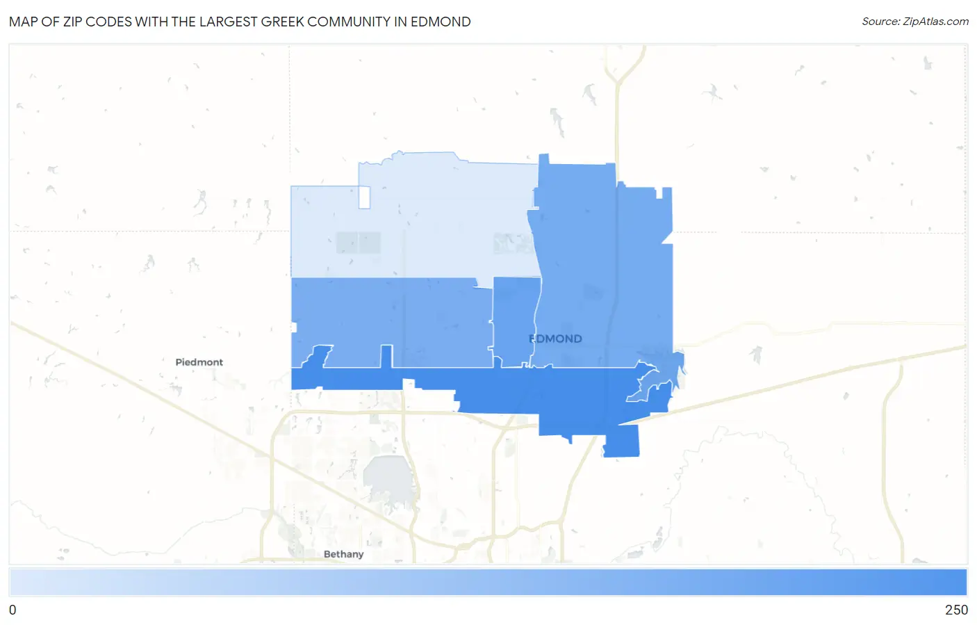 Zip Codes with the Largest Greek Community in Edmond Map