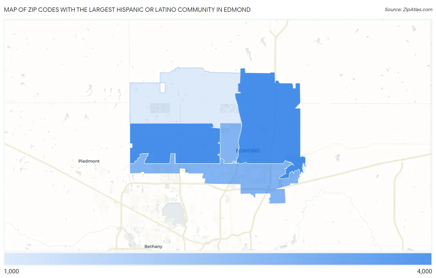 Zip Codes with the Largest Hispanic or Latino Community in Edmond Map