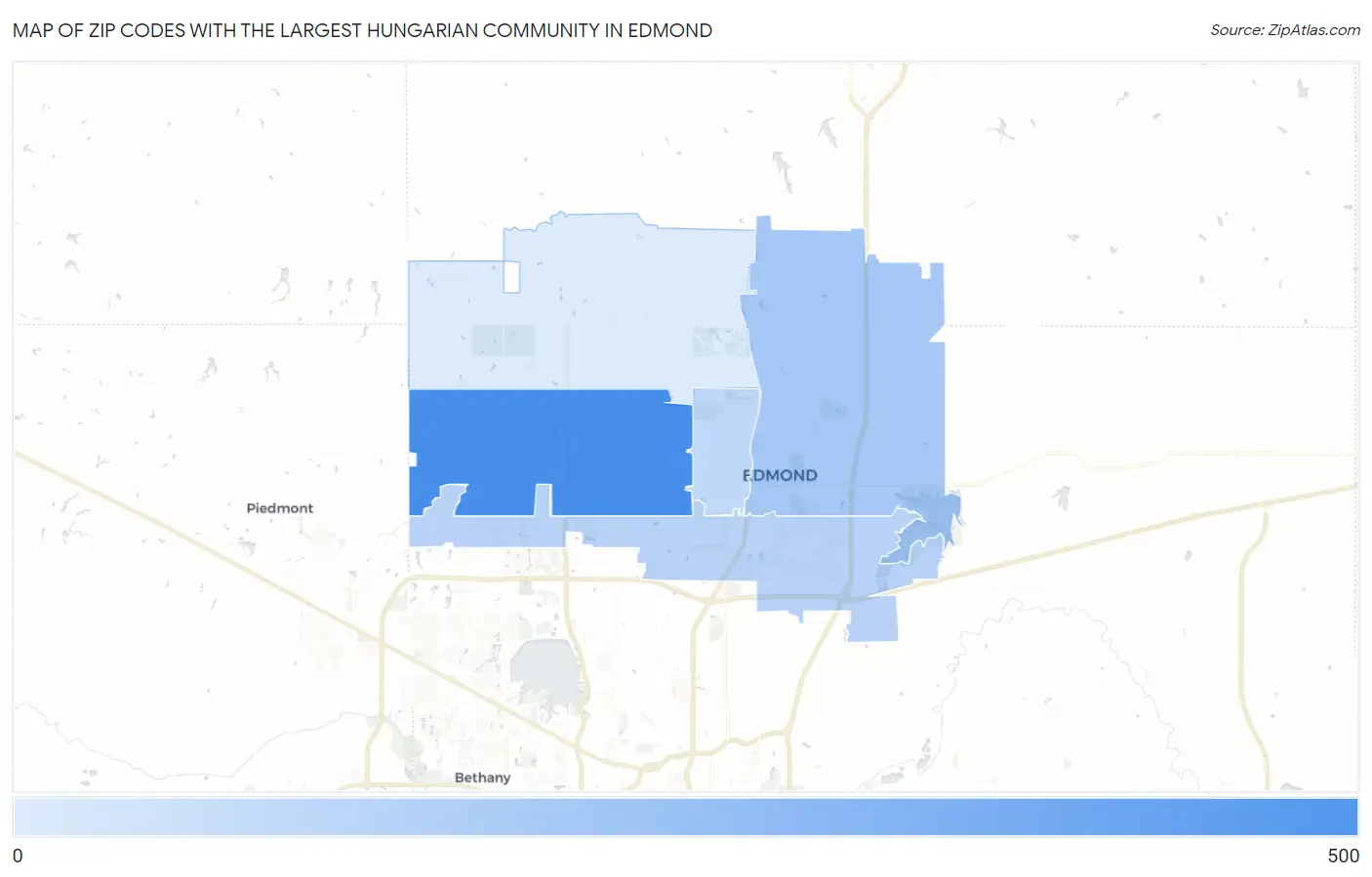 Zip Codes with the Largest Hungarian Community in Edmond Map