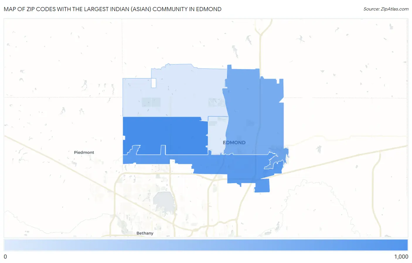 Zip Codes with the Largest Indian (Asian) Community in Edmond Map