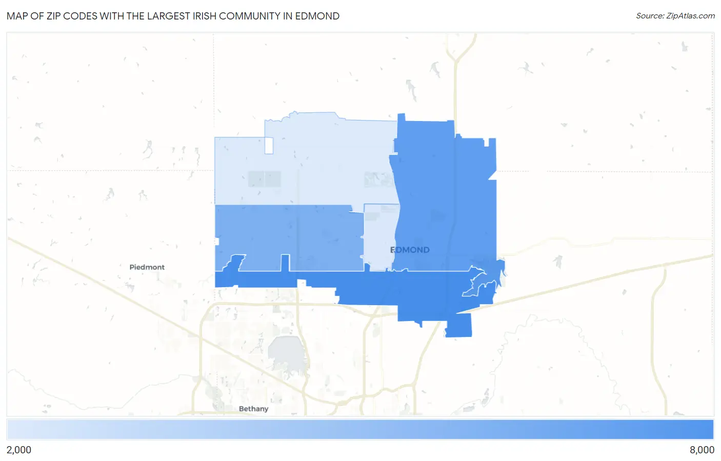 Zip Codes with the Largest Irish Community in Edmond Map