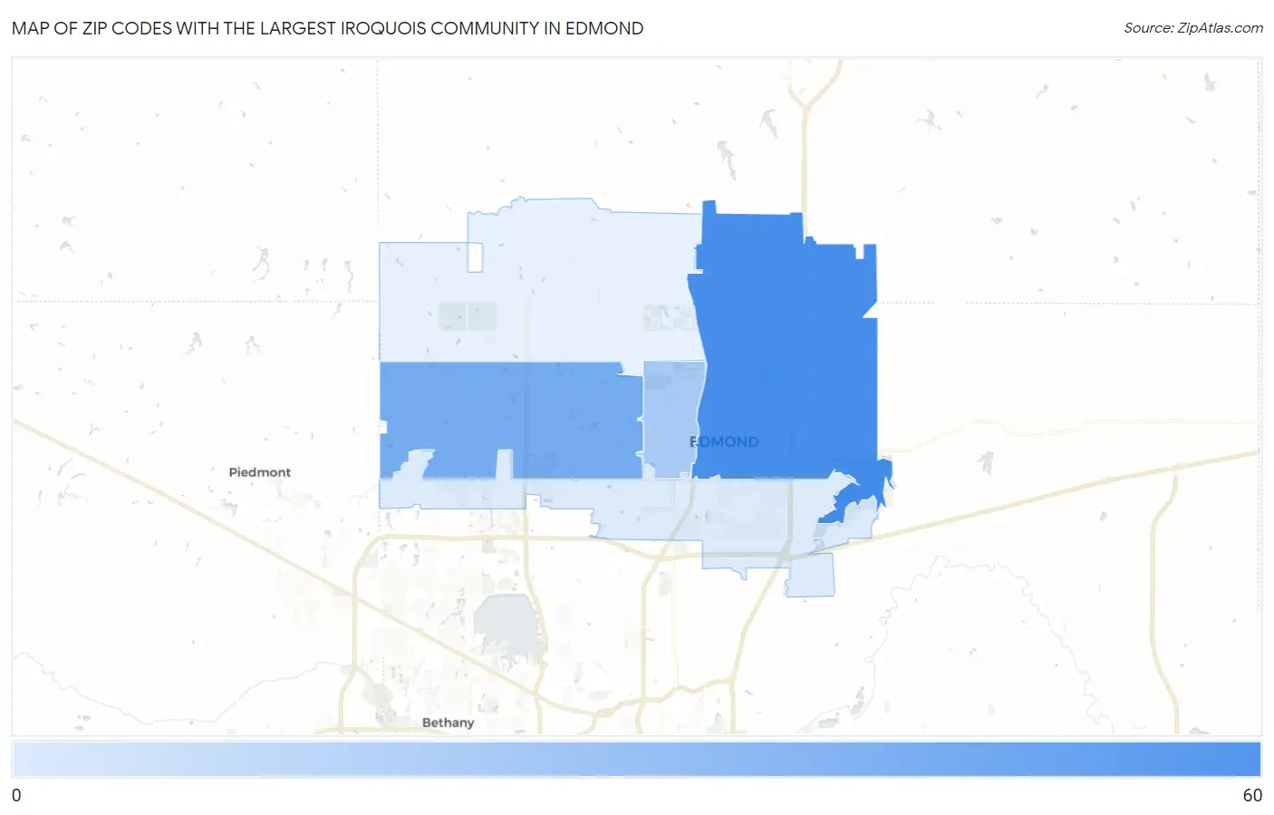 Zip Codes with the Largest Iroquois Community in Edmond Map