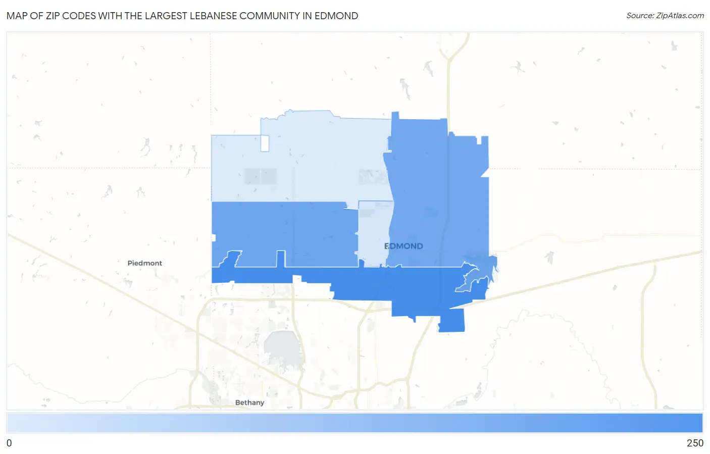 Zip Codes with the Largest Lebanese Community in Edmond Map