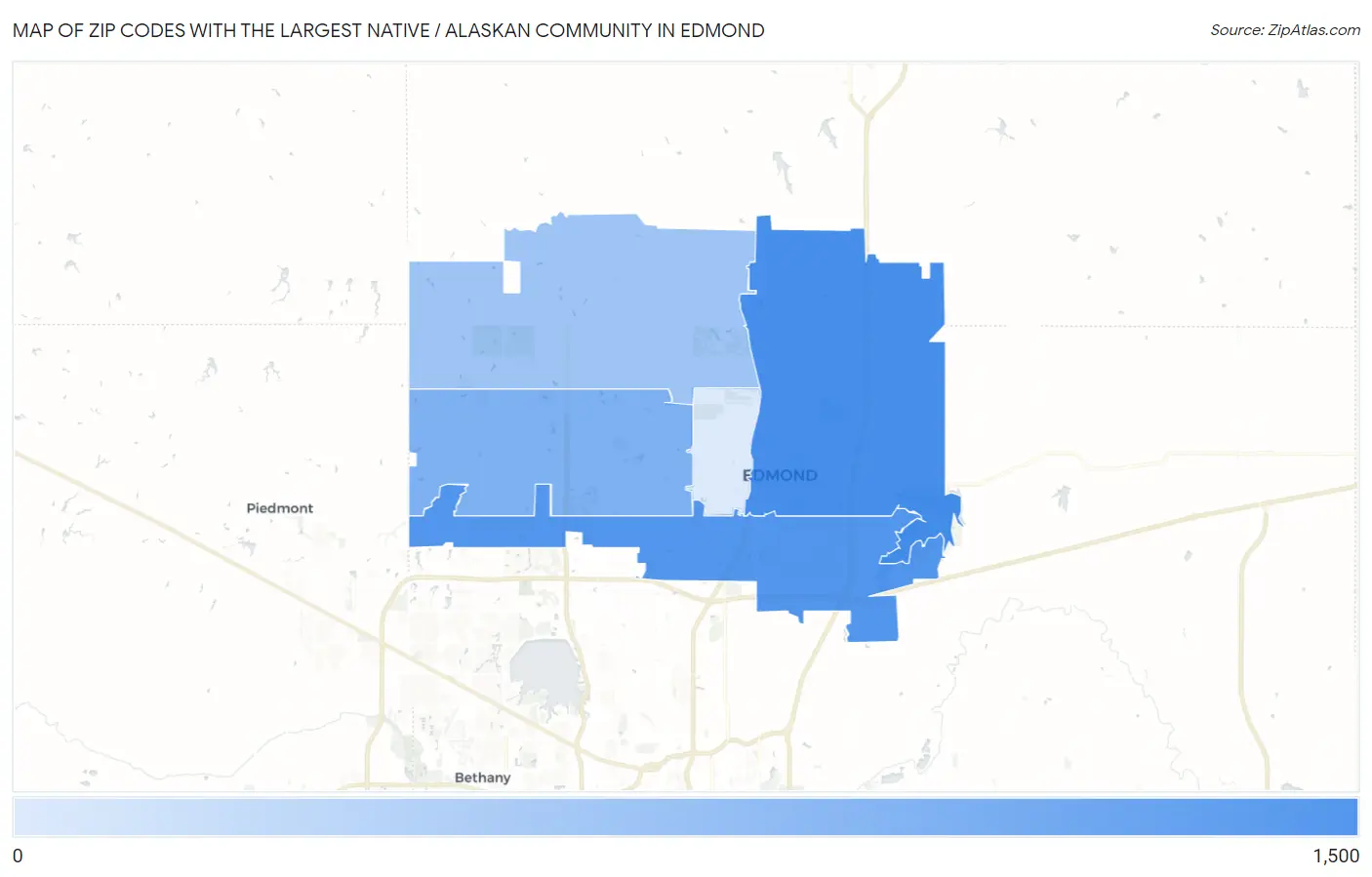 Zip Codes with the Largest Native / Alaskan Community in Edmond Map