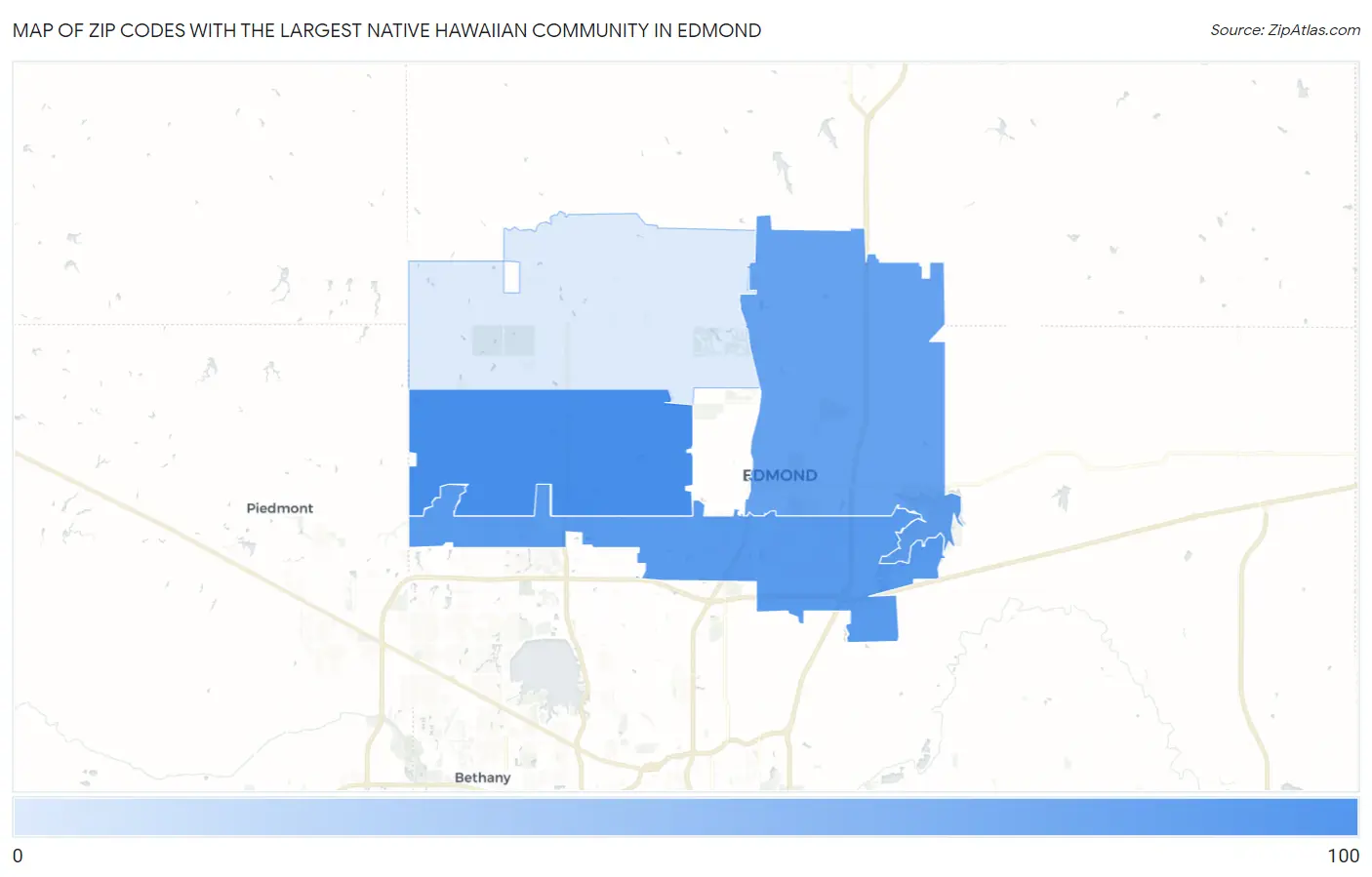 Zip Codes with the Largest Native Hawaiian Community in Edmond Map
