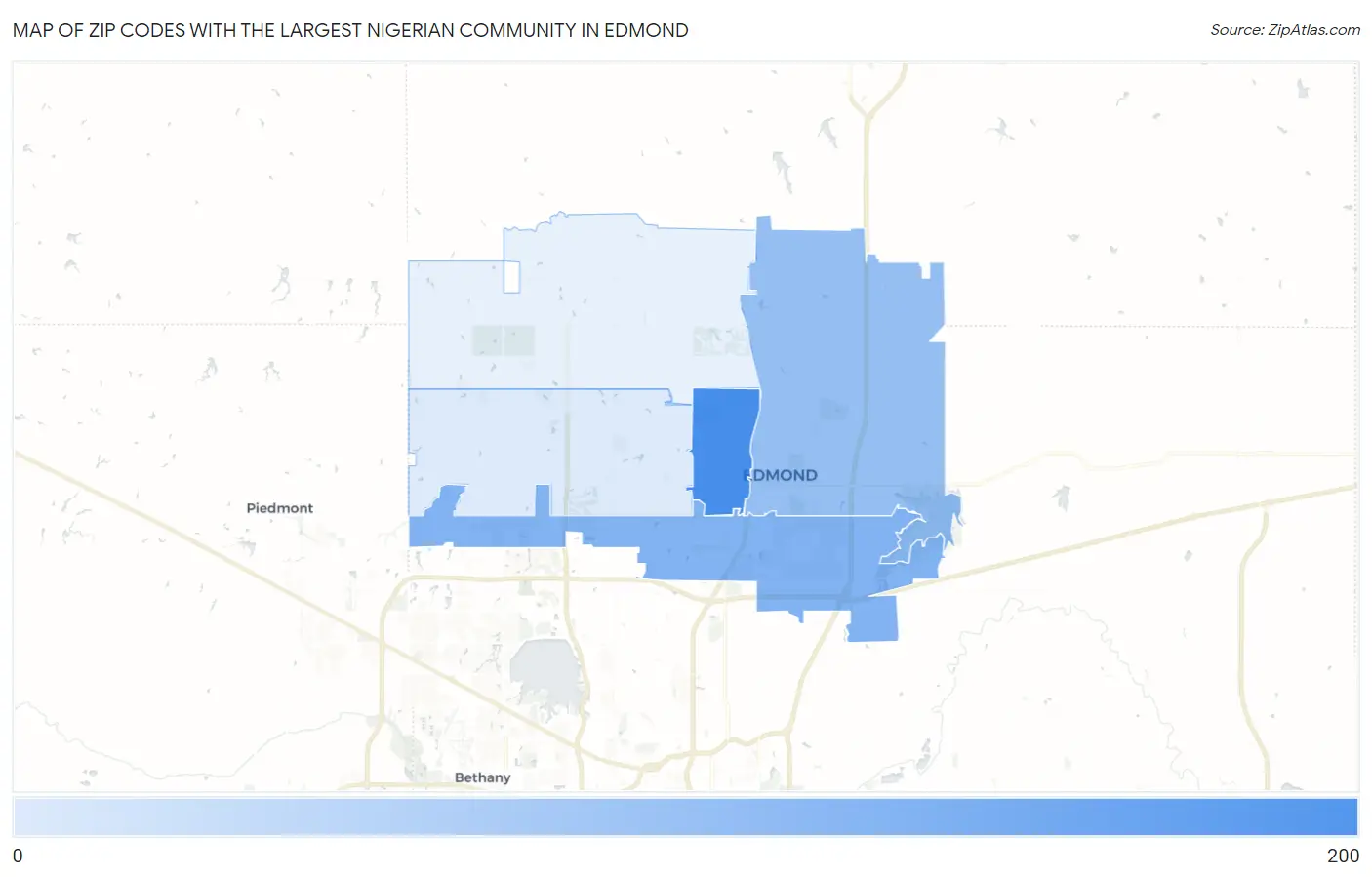Zip Codes with the Largest Nigerian Community in Edmond Map