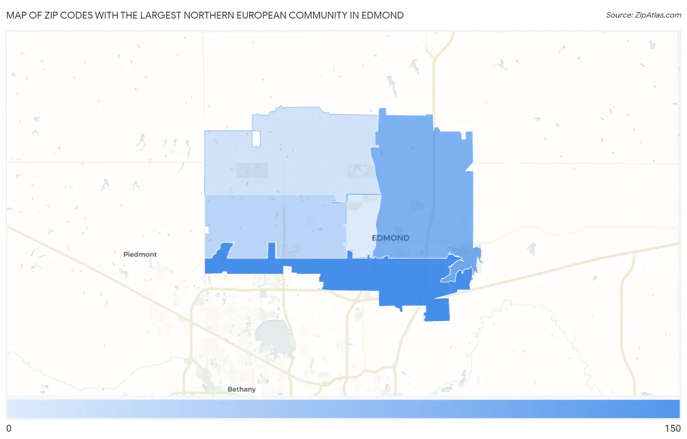 Zip Codes with the Largest Northern European Community in Edmond Map