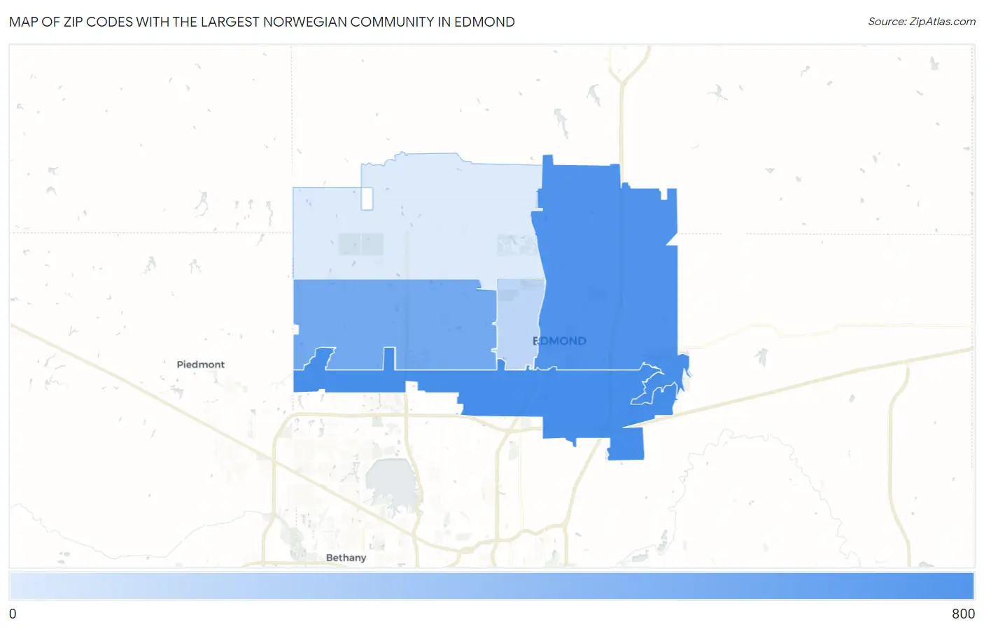 Zip Codes with the Largest Norwegian Community in Edmond Map