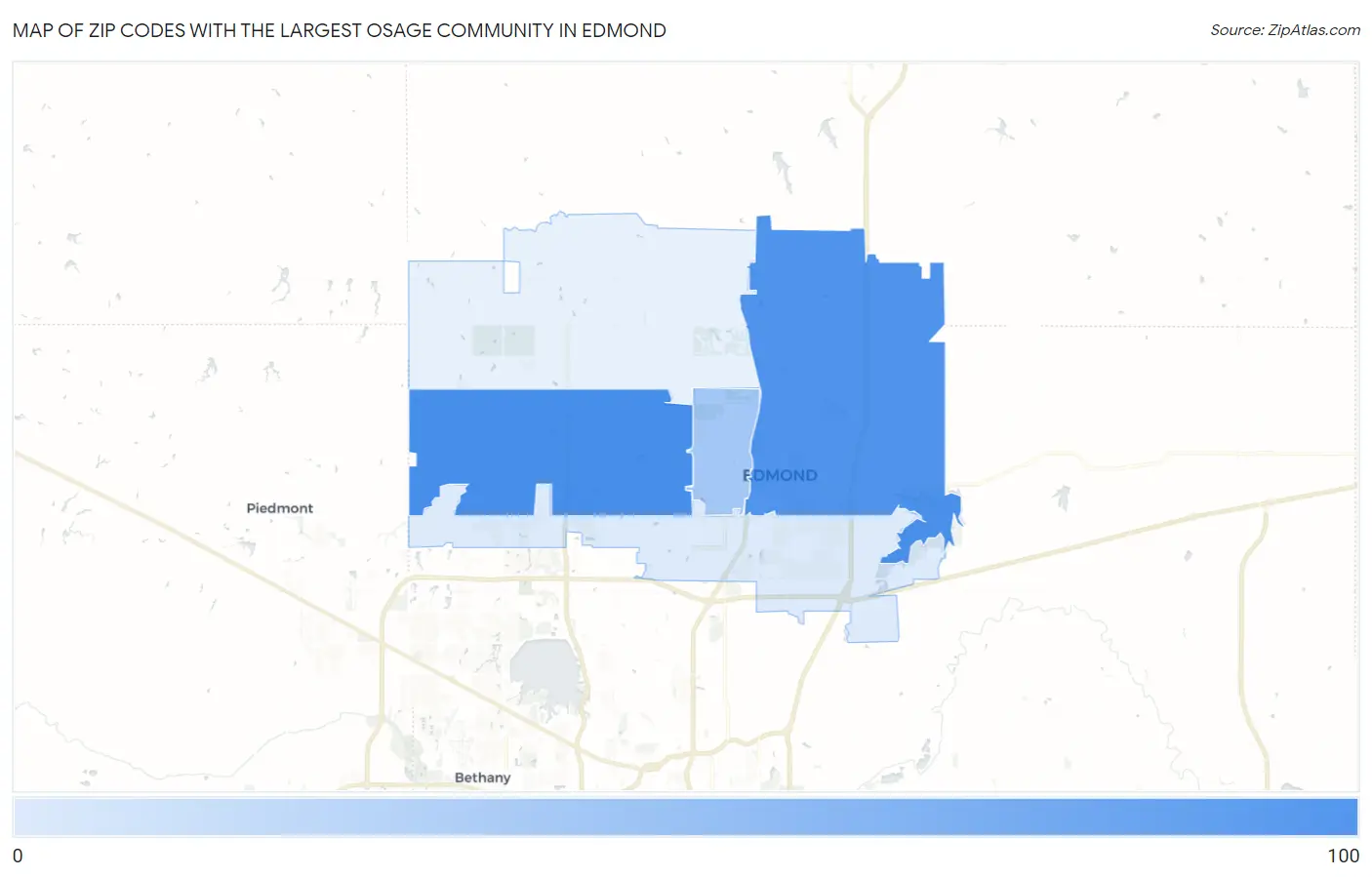 Zip Codes with the Largest Osage Community in Edmond Map