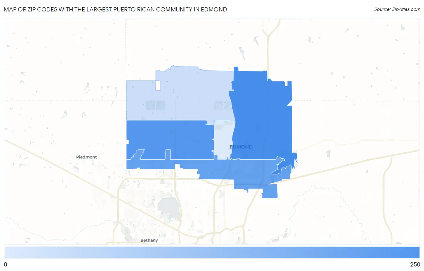Zip Codes with the Largest Puerto Rican Community in Edmond Map