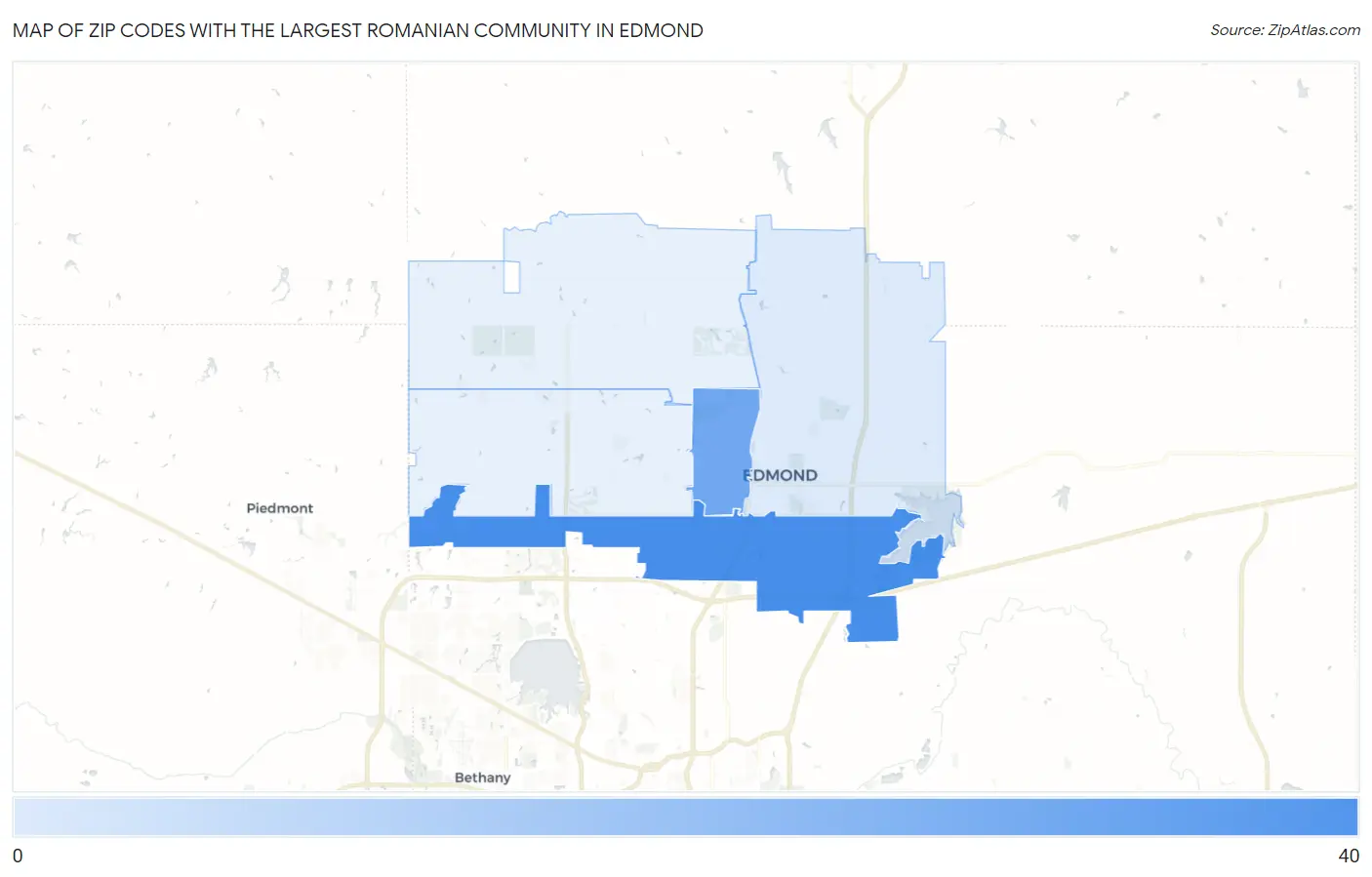 Zip Codes with the Largest Romanian Community in Edmond Map