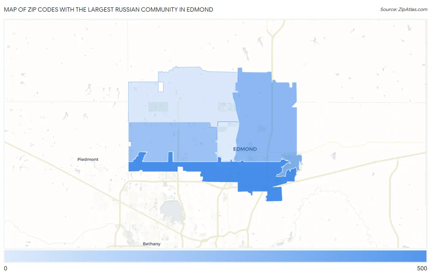 Zip Codes with the Largest Russian Community in Edmond Map