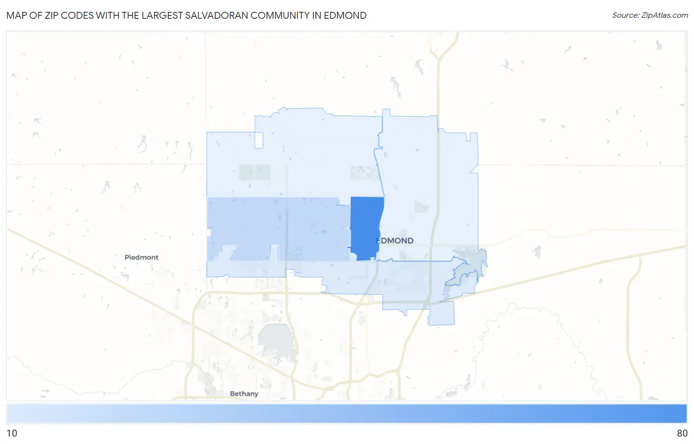 Zip Codes with the Largest Salvadoran Community in Edmond Map