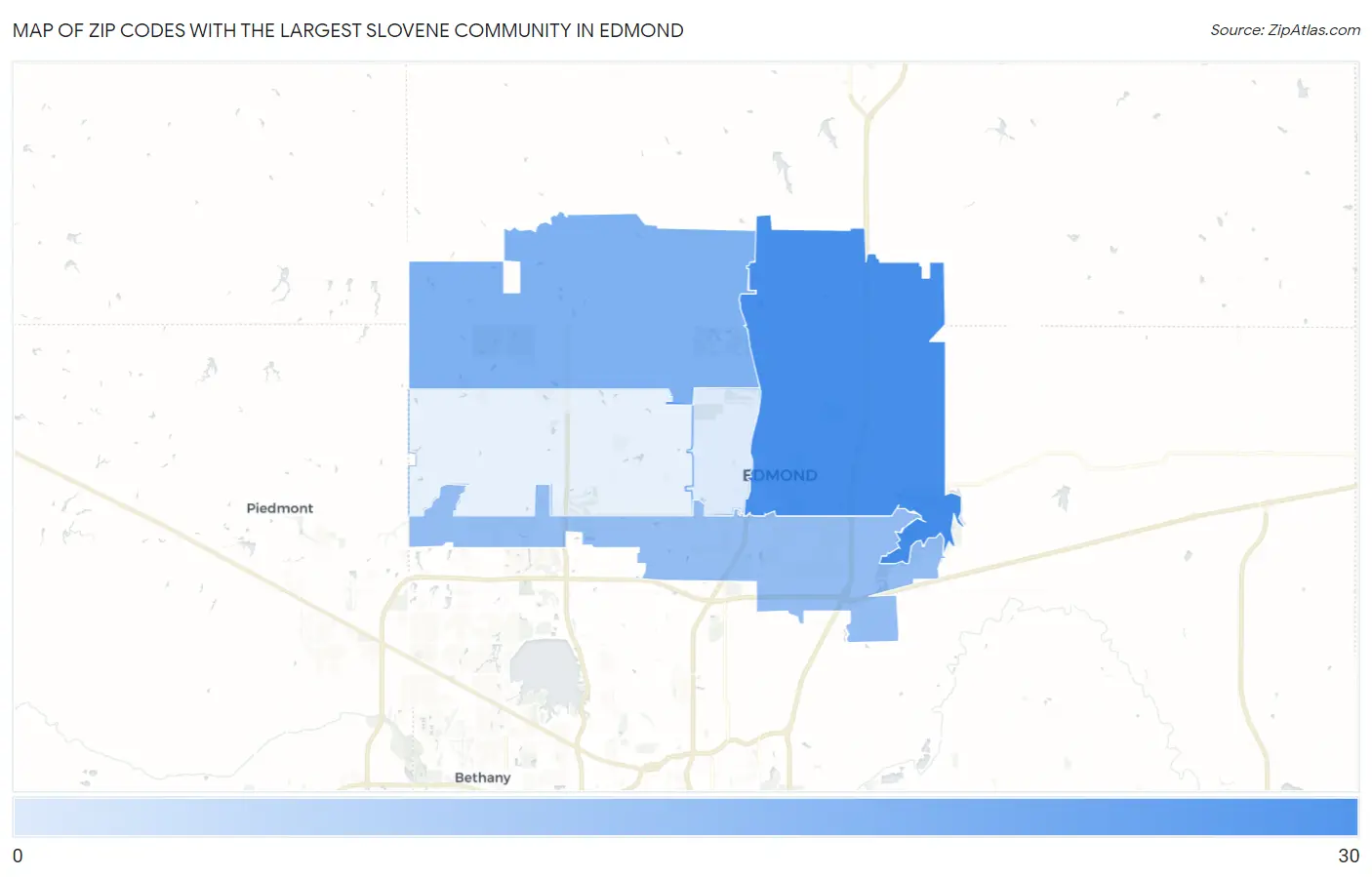 Zip Codes with the Largest Slovene Community in Edmond Map