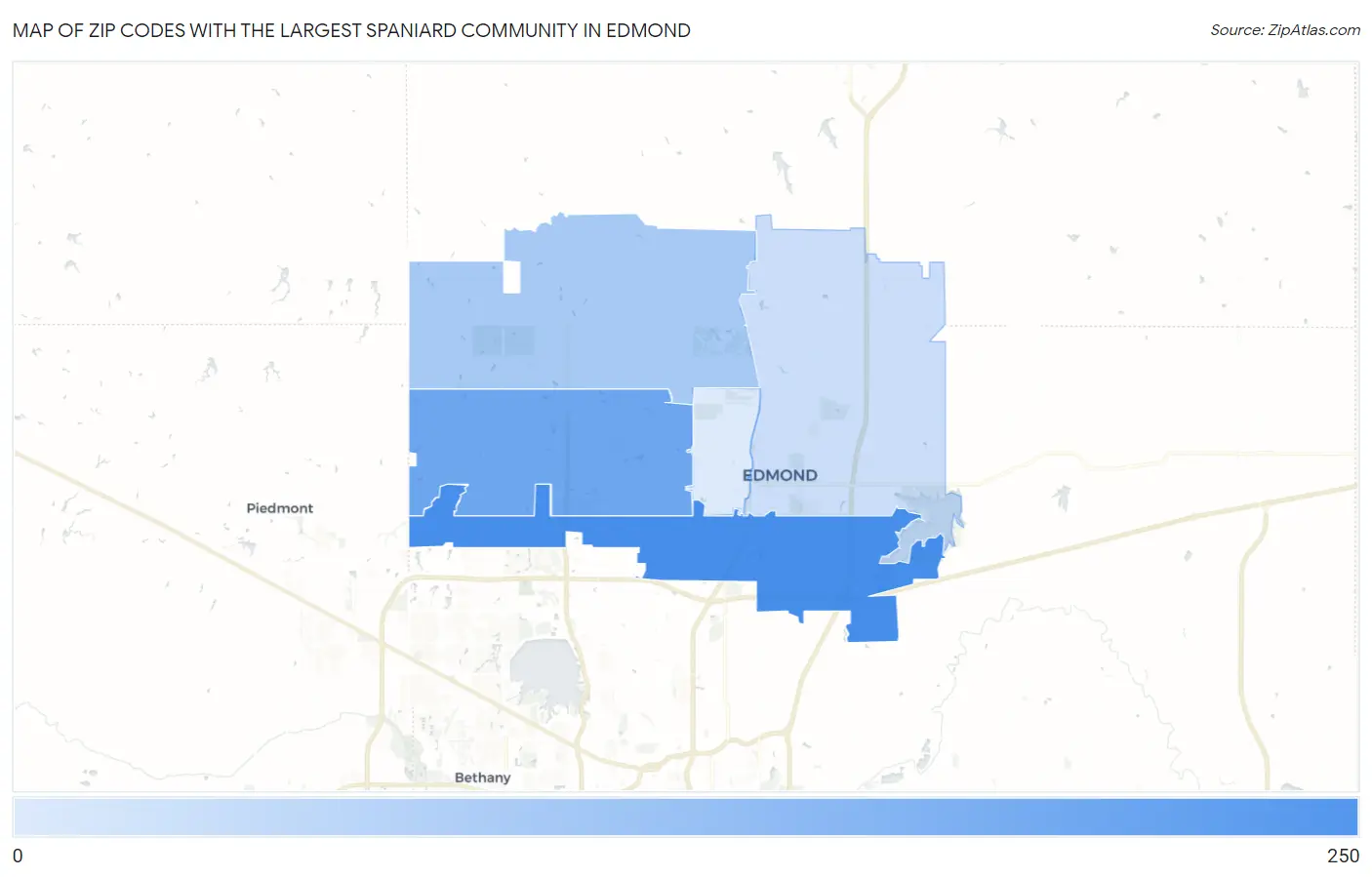 Zip Codes with the Largest Spaniard Community in Edmond Map