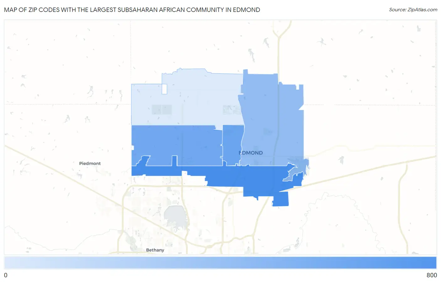 Zip Codes with the Largest Subsaharan African Community in Edmond Map