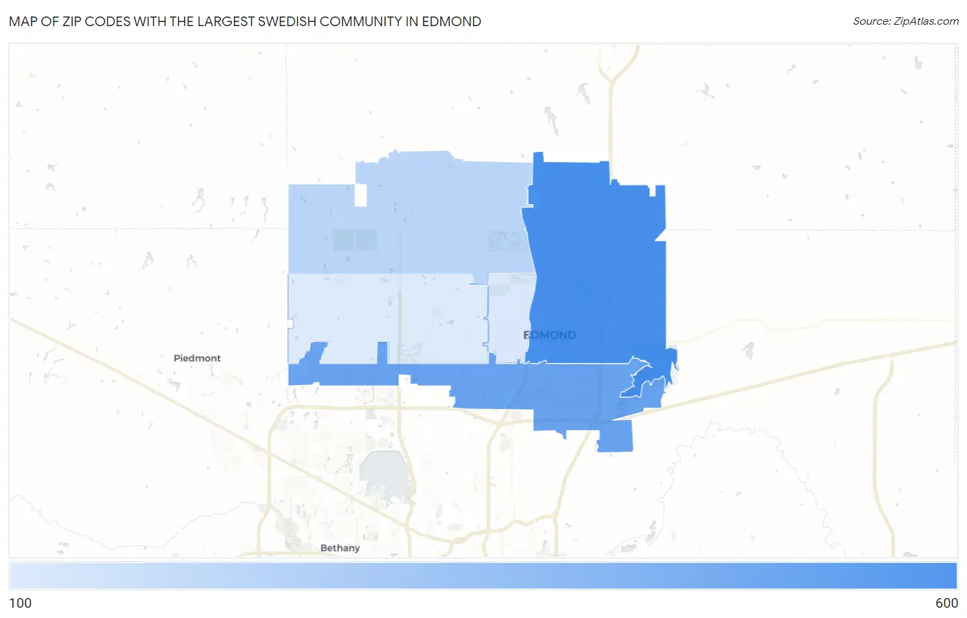 Zip Codes with the Largest Swedish Community in Edmond Map