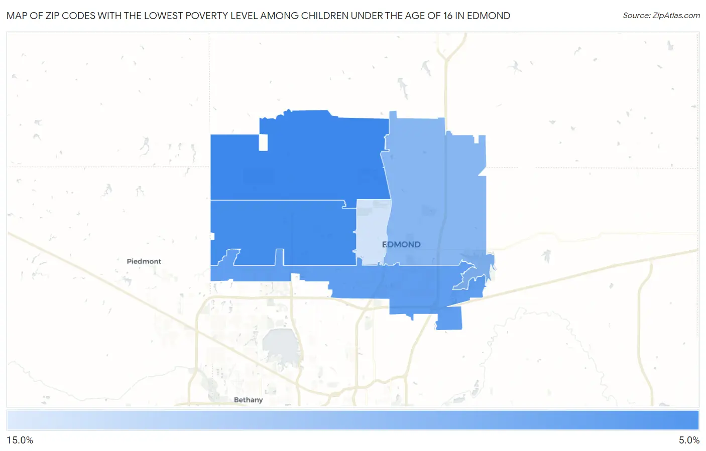 Zip Codes with the Lowest Poverty Level Among Children Under the Age of 16 in Edmond Map