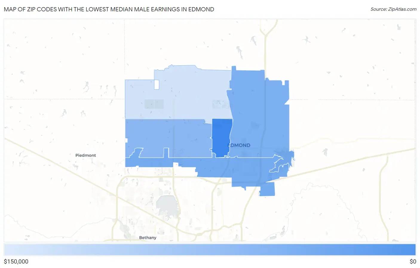 Zip Codes with the Lowest Median Male Earnings in Edmond Map