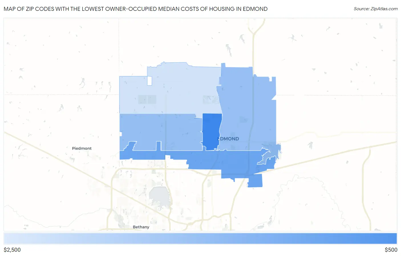 Zip Codes with the Lowest Owner-Occupied Median Costs of Housing in Edmond Map