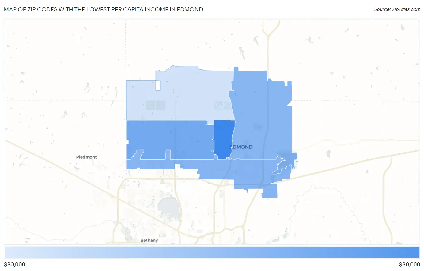 Zip Codes with the Lowest Per Capita Income in Edmond Map